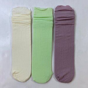 Your Missing Sock Womens Crew Socks Set 3 Ribbed Solid Cream Green Purple